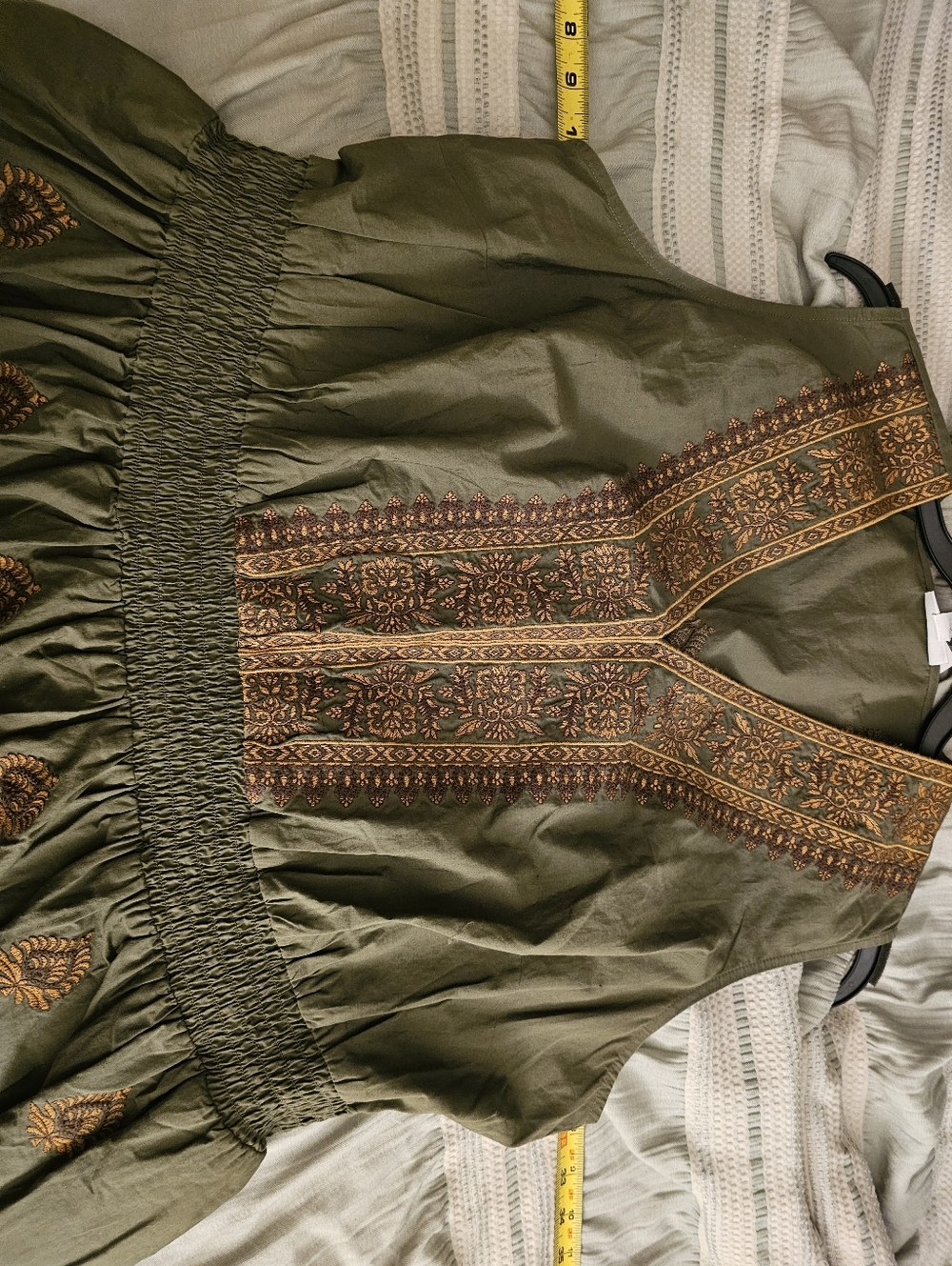 Olive Embroidered V‑Neck Tiered Maxi Dress - Picture 9 of 12